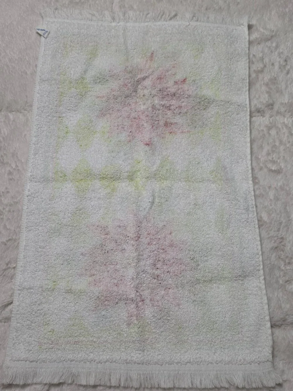 Vtg Christmas Hand Towel Poinsettia Harlequin Fringe All Cotton USA RN 16604 MCM